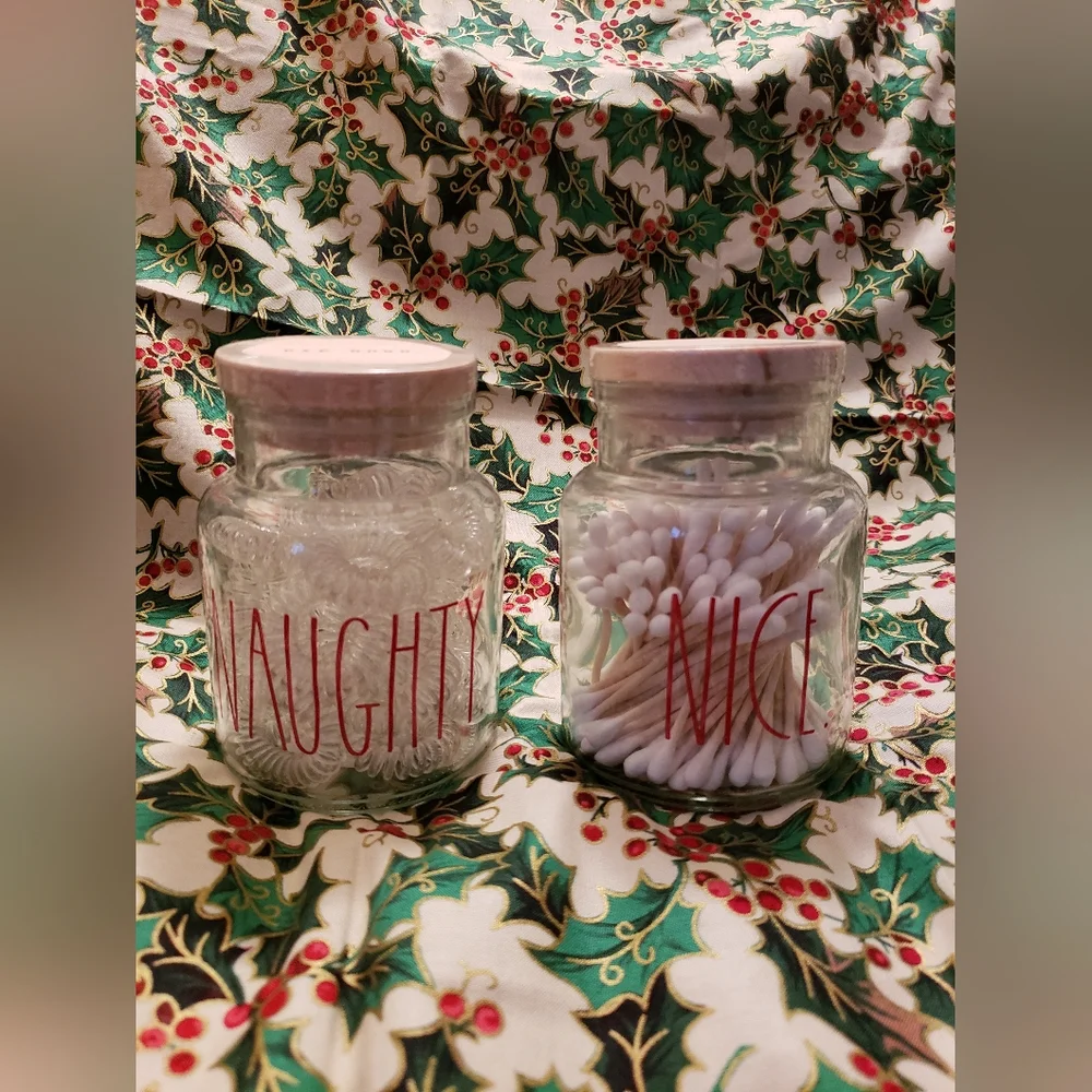Rae Dunn beauty jars Naughty and Nice hair ties tips NEW